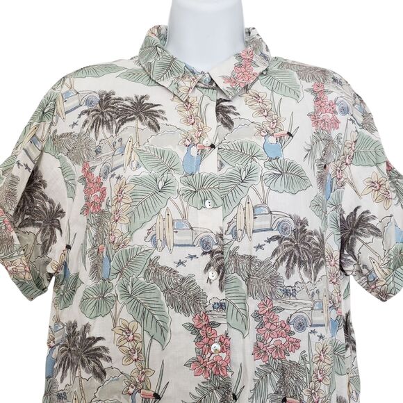 Rachel Zoe 100% Linen Mini Dress Womens Large Floral Button Front Tropical - Picture 9 of 9